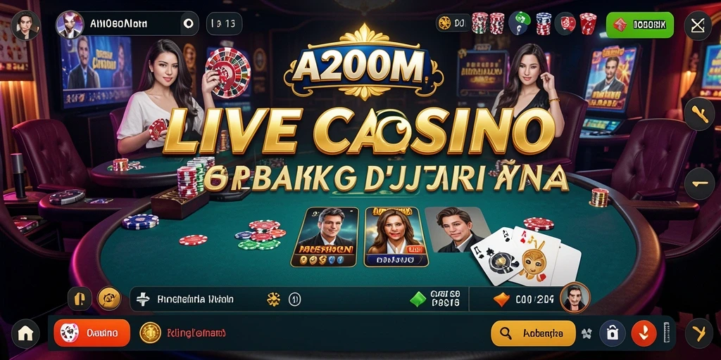Screenshot gameplay A200M yang menampilkan suasana kasino langsung.