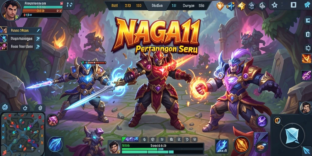 Tampilan bermain NAGA11 yang seru dan penuh aksi dalam arena MOBA.
